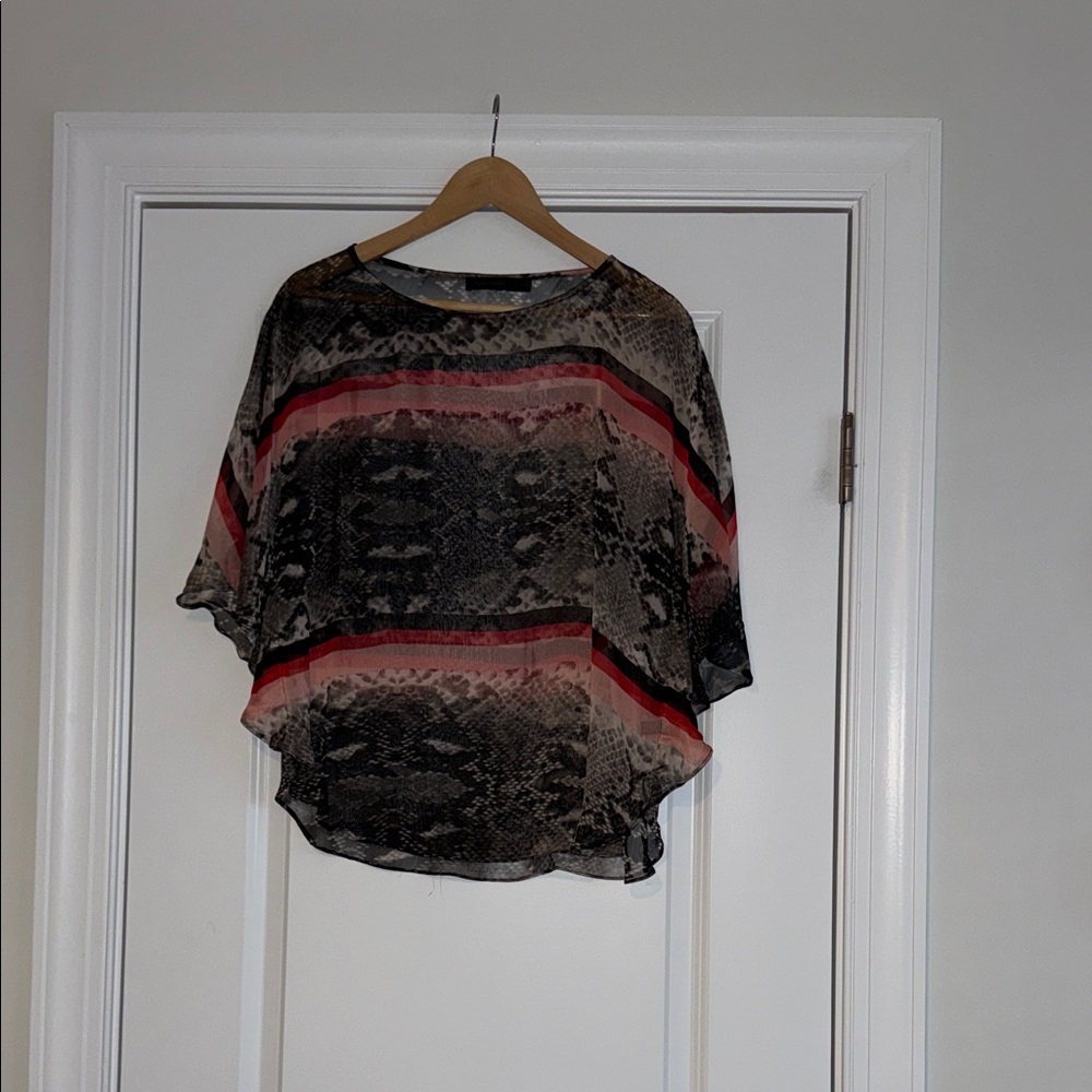 The Limited Stylish Women's Sheer Top with Snake Print and Red Accents